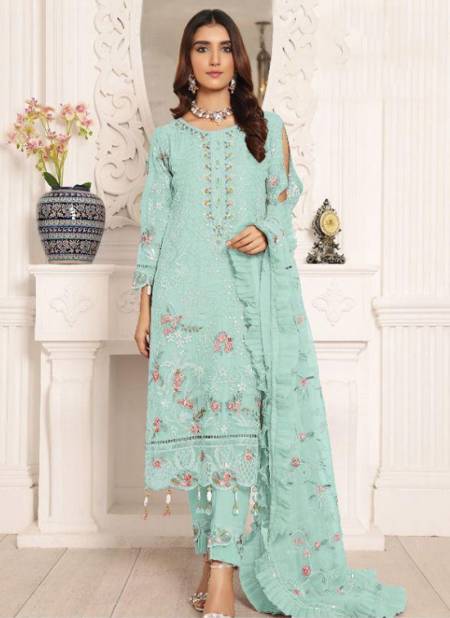 Sky Blue Colour ALK ALIZEH 1 Heavy Designer Fancy Festive Wear Georgette Pakistani Suits Collection 117-A